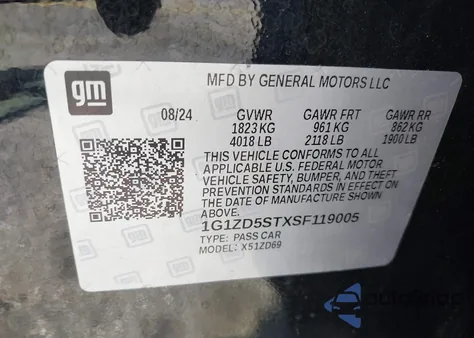 2025 Chevrolet Malibu Fwd 1Lt из США, поврежденный, VIN 1G1ZD5STXSF119005